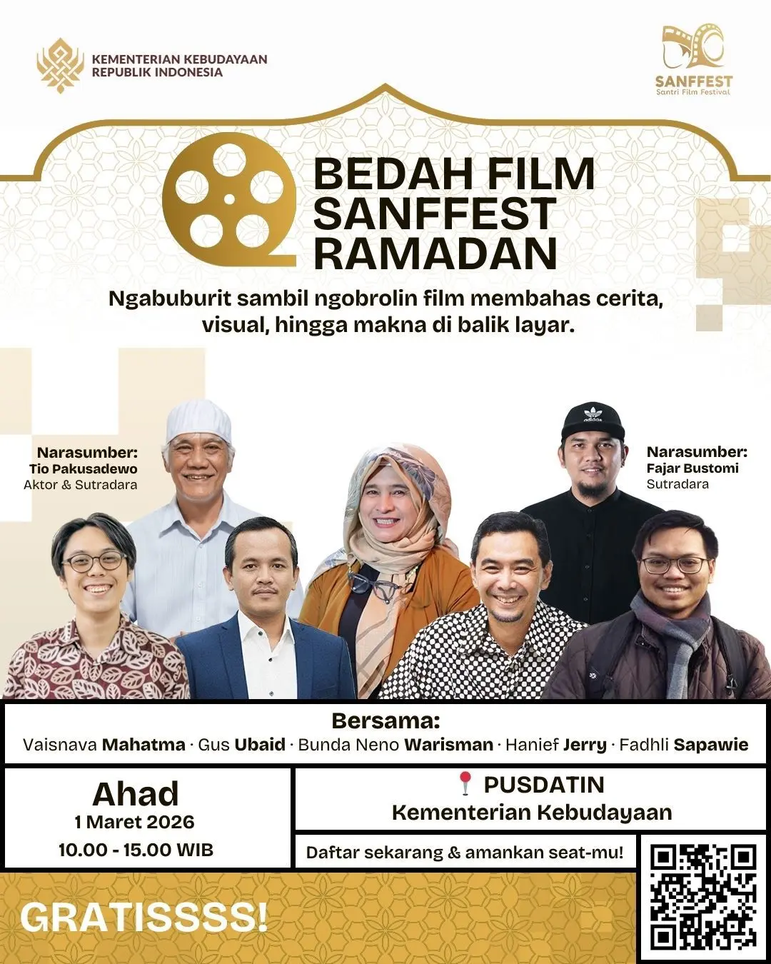 Bedah Film SANFFEST Ramadan Hadirkan Tio Pakusadewo dan Fajar Bustomi, Diskusi Sinema Penuh Makna di Bulan Suci