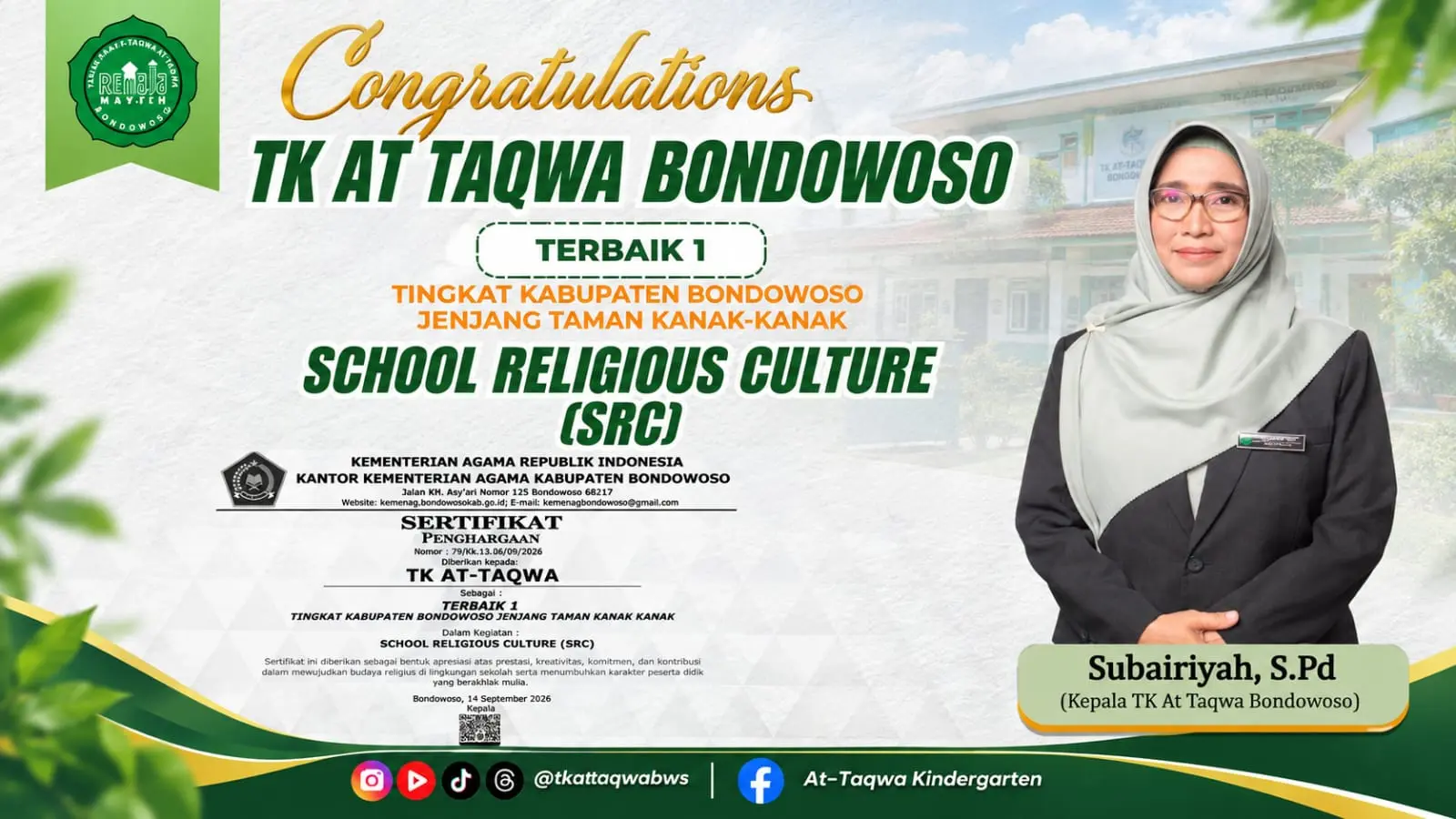 TK At-Taqwa Bondowoso Raih Juara 1 SRC 2026, Siap Wakili Bondowoso ke Tingkat Jawa Timur