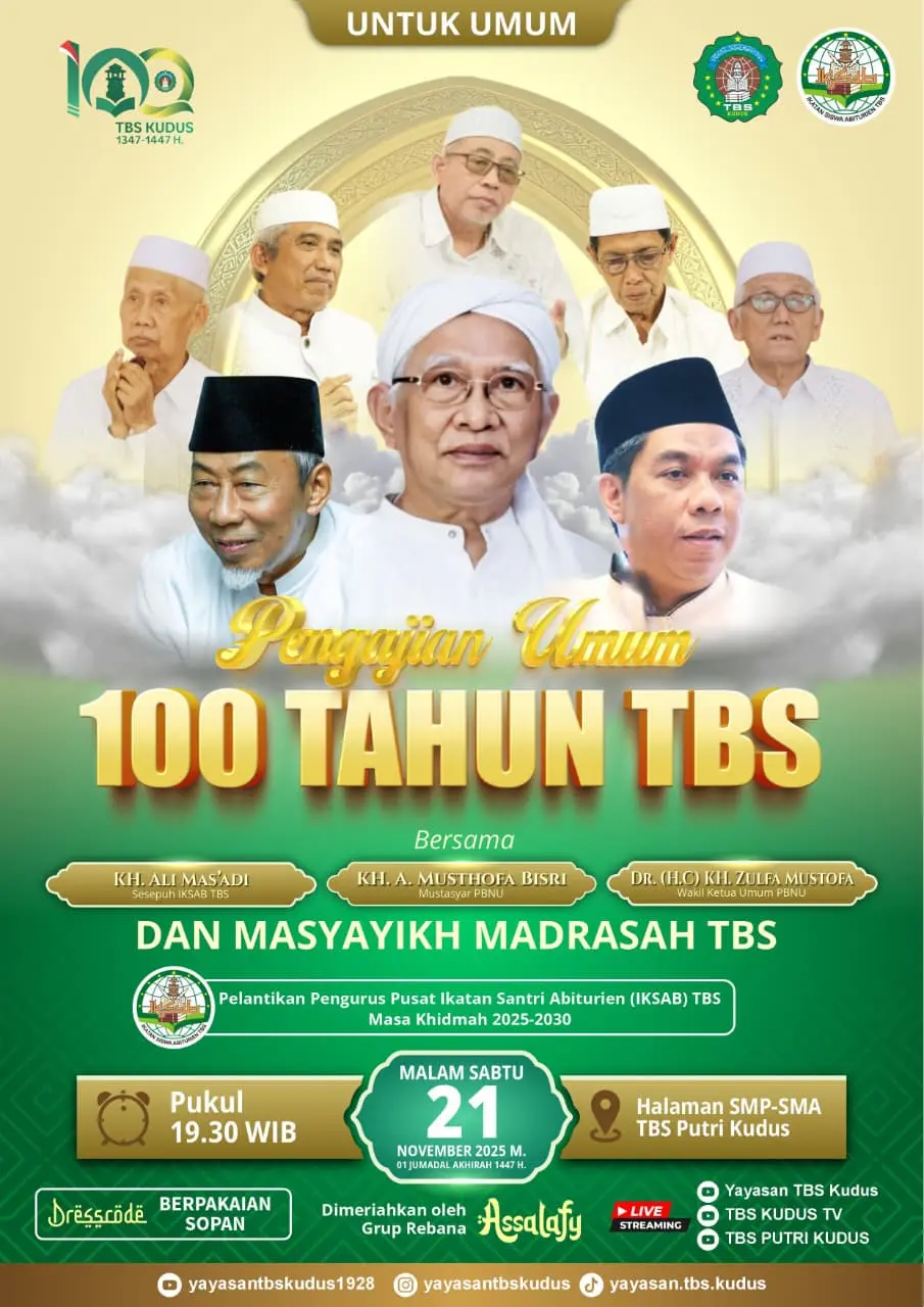 Sambut Satu Abad: Madrasah TBS Kudus Gelar Pengajian Umum Akbar, Hadirkan Gus Mus dan Waktum PBNU